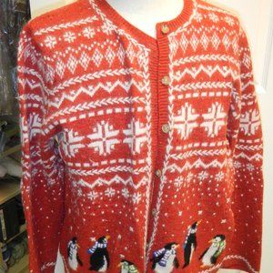 Playful Penguin button front sweater